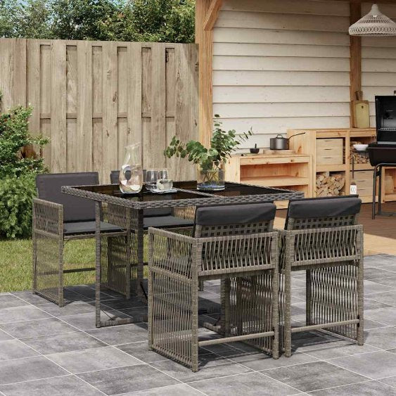 vidaXL 5-tlg. Garten-Essgruppe mit Kissen Schwarz Poly Rattan