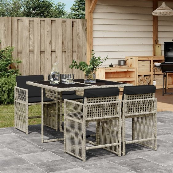 vidaXL 5-tlg. Garten-Essgruppe mit Kissen Schwarz Poly Rattan