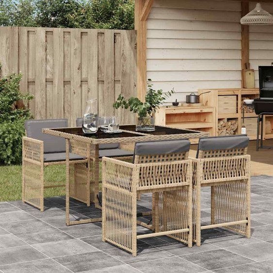 vidaXL 5-tlg. Garten-Essgruppe mit Kissen Schwarz Poly Rattan