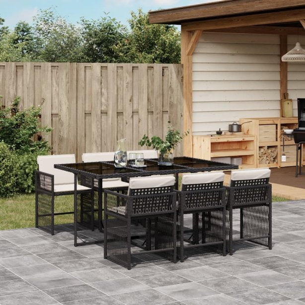 vidaXL 5-tlg. Garten-Essgruppe mit Kissen Schwarz Poly Rattan
