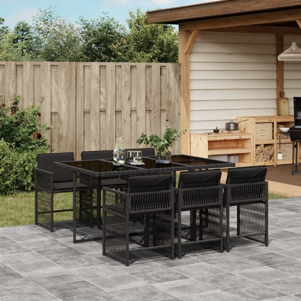 vidaXL 5-tlg. Garten-Essgruppe mit Kissen Schwarz Poly Rattan