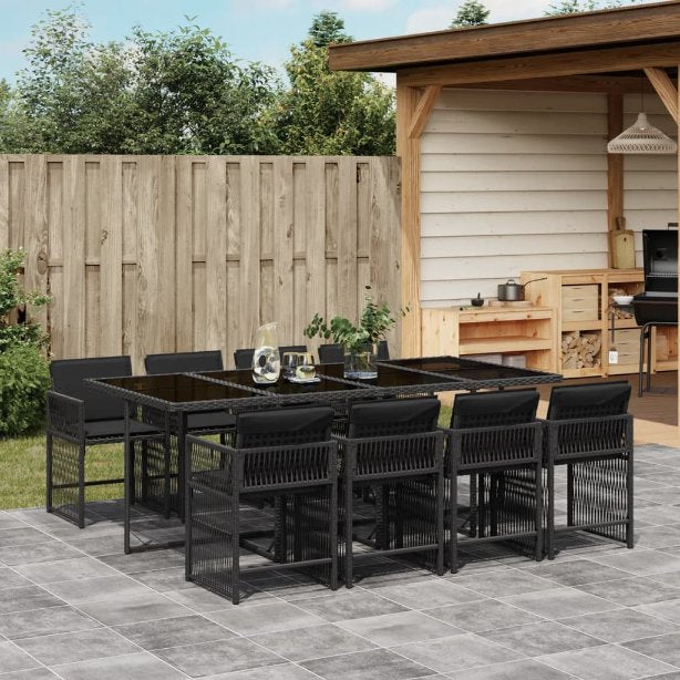 vidaXL 5-tlg. Garten-Essgruppe mit Kissen Schwarz Poly Rattan