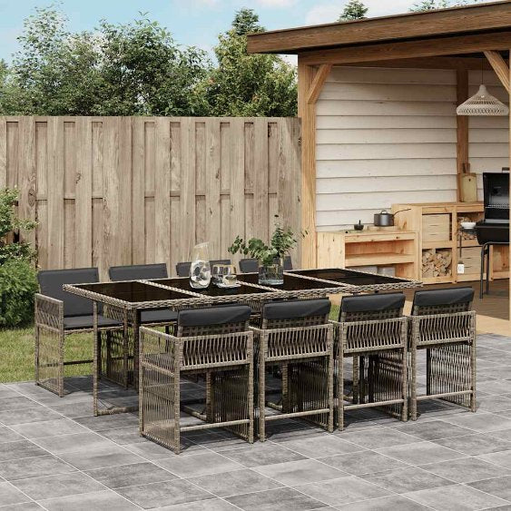 vidaXL 5-tlg. Garten-Essgruppe mit Kissen Schwarz Poly Rattan