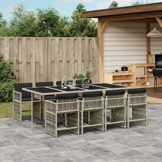 vidaXL 5-tlg. Garten-Essgruppe mit Kissen Schwarz Poly Rattan