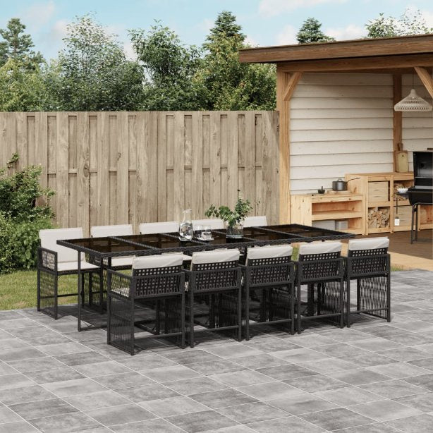 vidaXL 5-tlg. Garten-Essgruppe mit Kissen Schwarz Poly Rattan