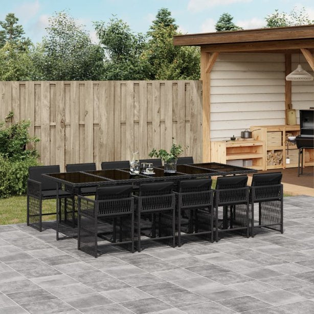 vidaXL 5-tlg. Garten-Essgruppe mit Kissen Schwarz Poly Rattan