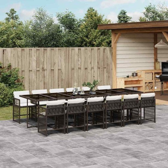 vidaXL 5-tlg. Garten-Essgruppe mit Kissen Schwarz Poly Rattan