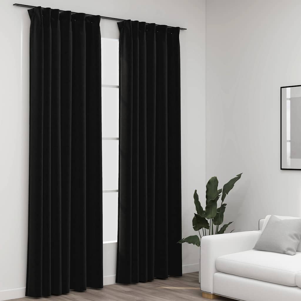 vidaXL Verdunkelungsvorhänge Haken Leinenoptik 2Stk. Schwarz 140x175cm