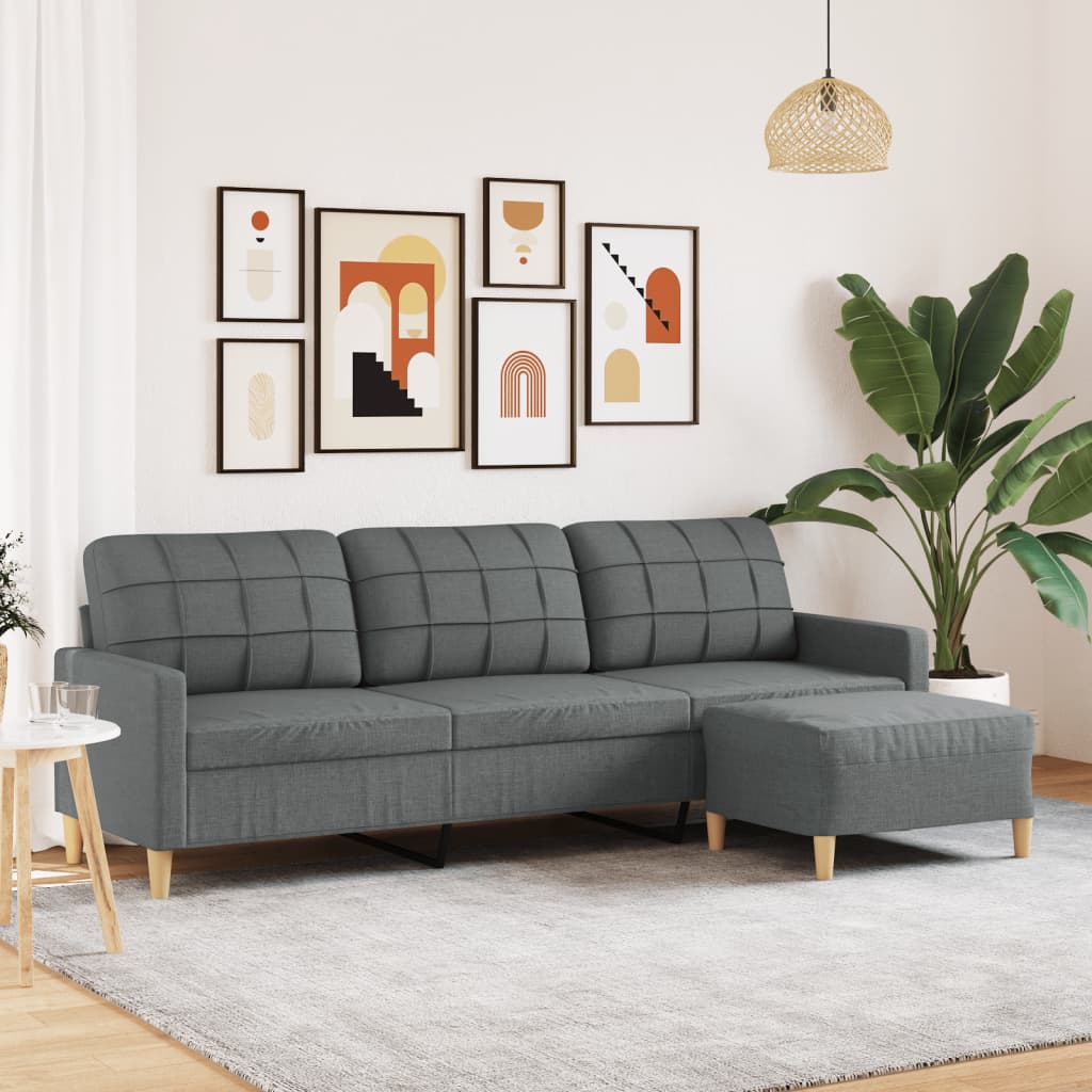 vidaXL 3-Sitzer-Sofa mit Hocker Hellgrau 180 cm Stoff