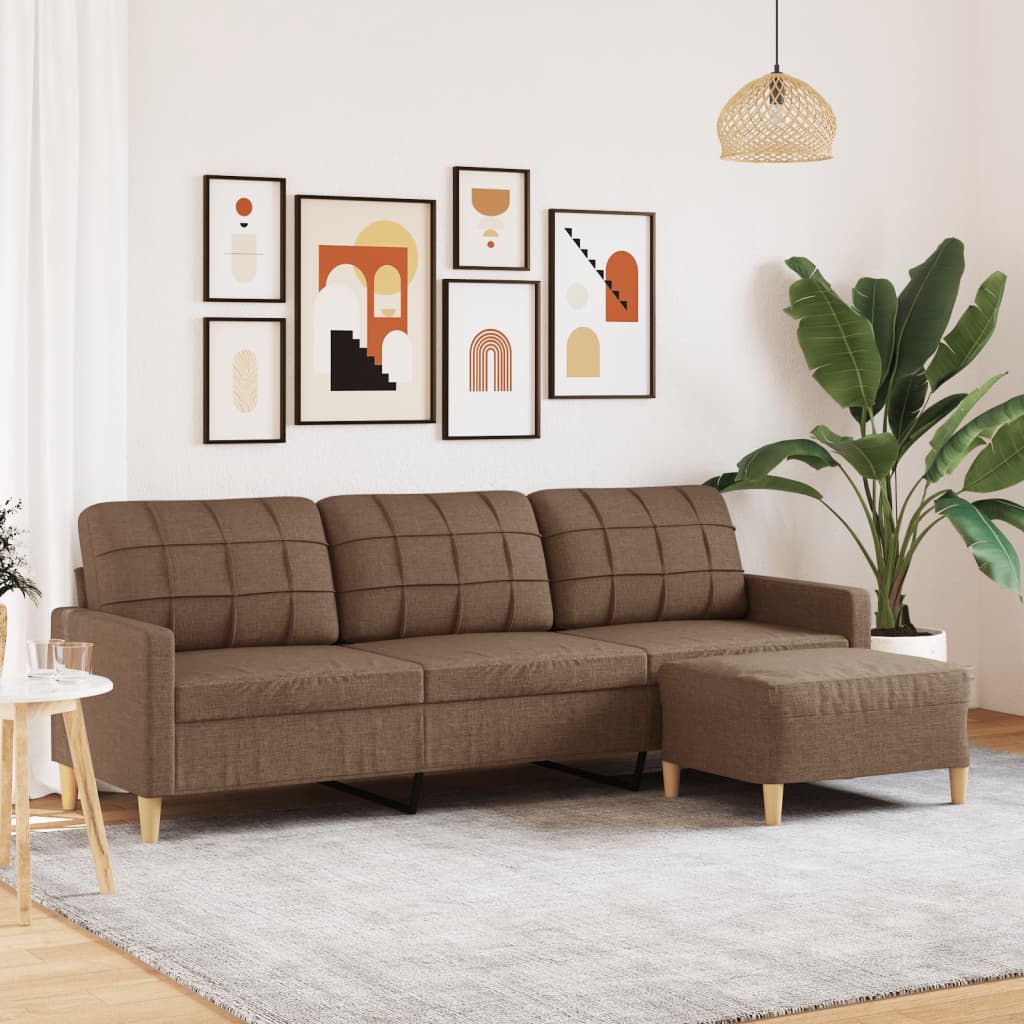 vidaXL 3-Sitzer-Sofa mit Hocker Hellgrau 180 cm Stoff