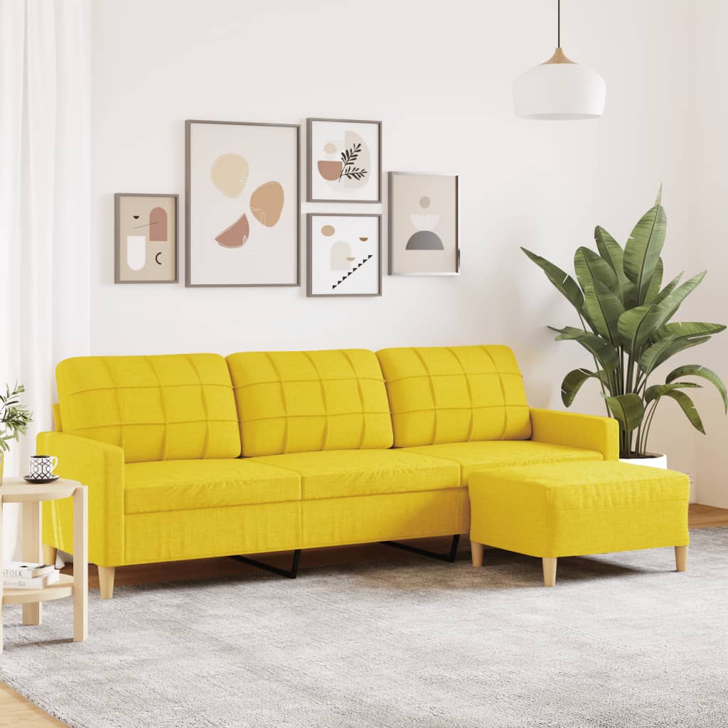 vidaXL 3-Sitzer-Sofa mit Hocker Hellgrau 180 cm Stoff