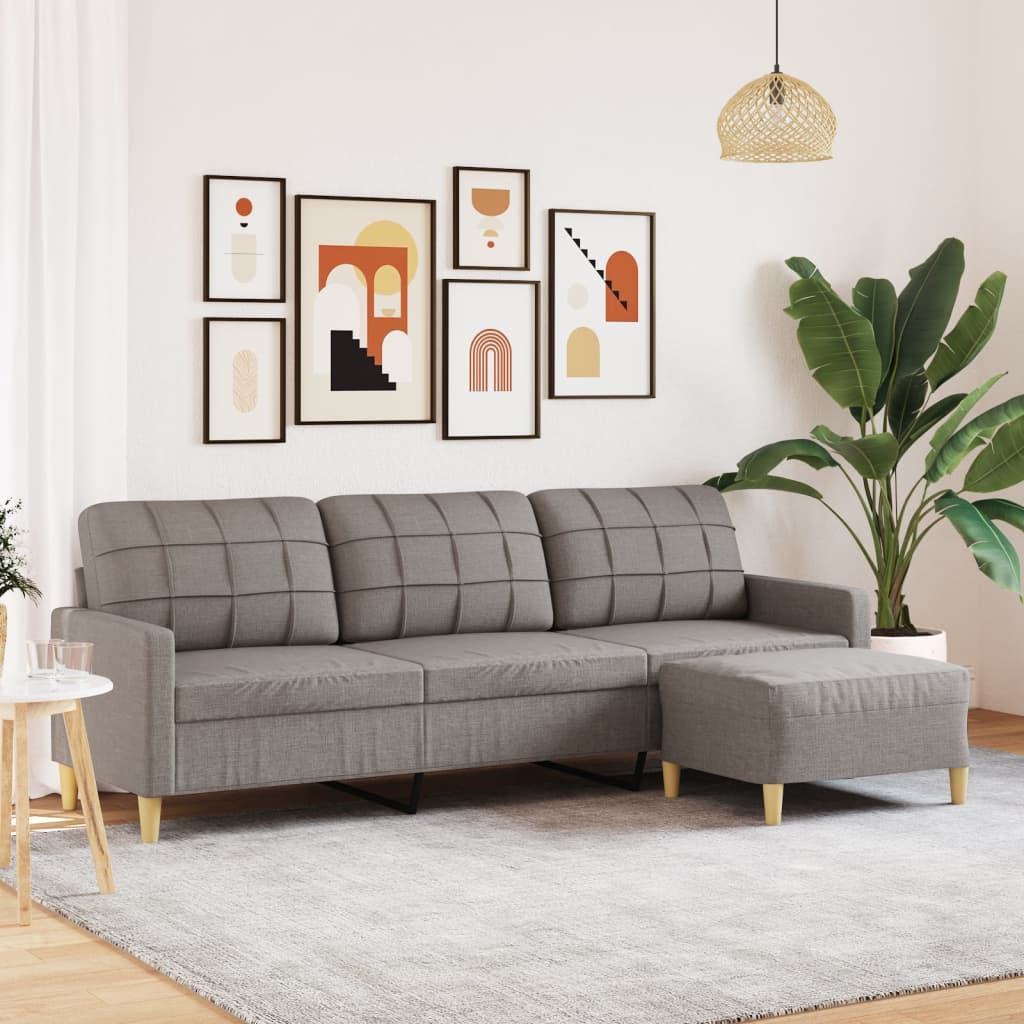 vidaXL 3-Sitzer-Sofa mit Hocker Hellgrau 180 cm Stoff