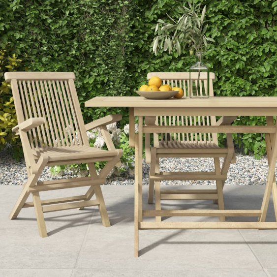 vidaXL Gartenstühle 4 Stk. Klappbar Grau 56x61x89 cm Massivholz Teak