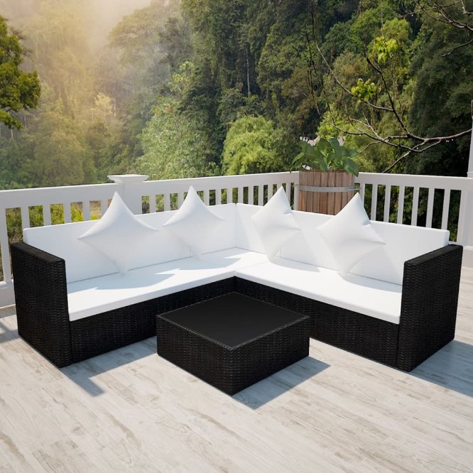vidaXL 4-tlg. Garten-Lounge-Set mit Auflagen Poly Rattan Grau