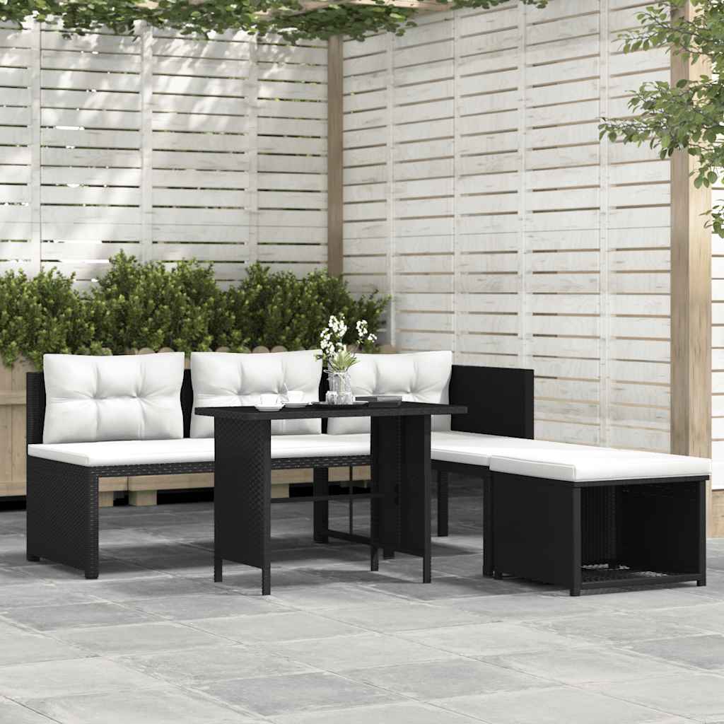 vidaXL 4-tlg. Garten-Essgruppe mit Kissen Grau Poly Rattan
