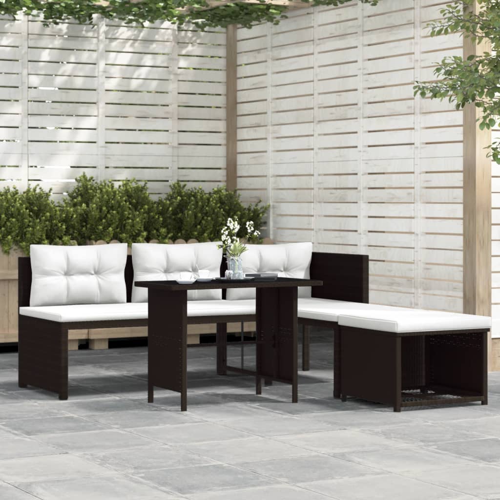 vidaXL 4-tlg. Garten-Essgruppe mit Kissen Grau Poly Rattan