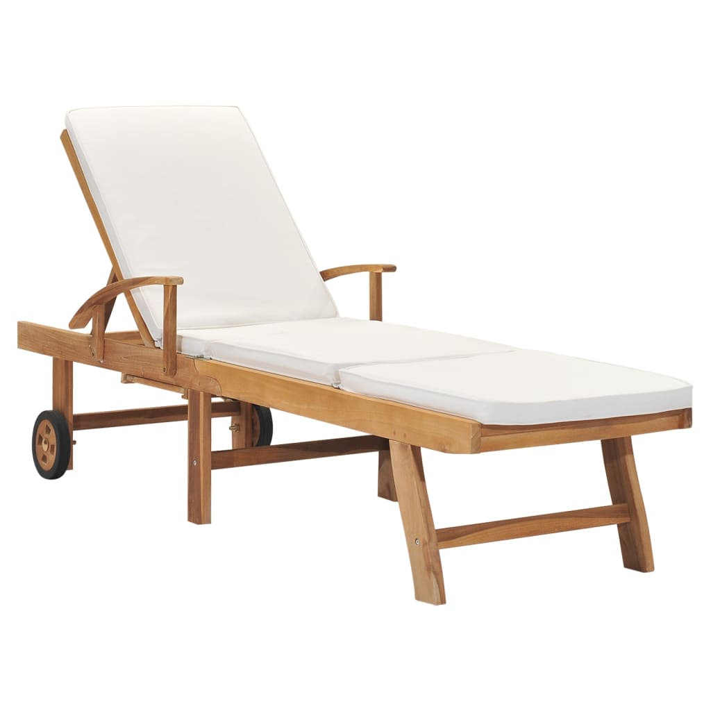vidaXL Sonnenliegen mit Auflagen 2 Stk. Massivholz Teak Creme