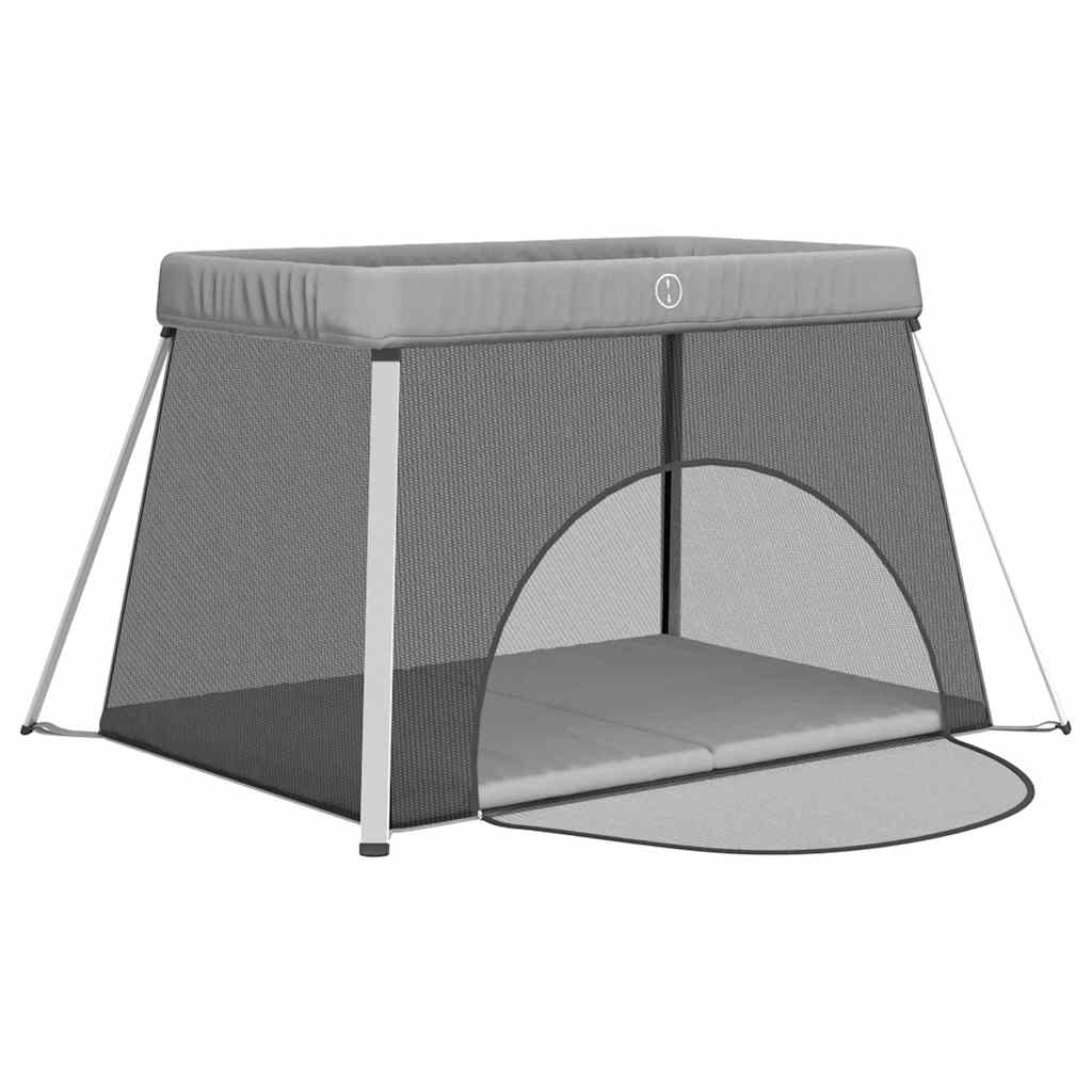 vidaXL Laufstall mit Matratze Hellgrau Leinenstoff