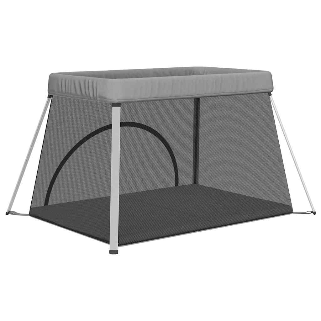 vidaXL Laufstall mit Matratze Hellgrau Leinenstoff