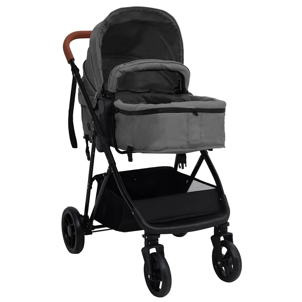 vidaXL 3-in-1 Kinderwagen Hellgrau und Schwarz Stahl