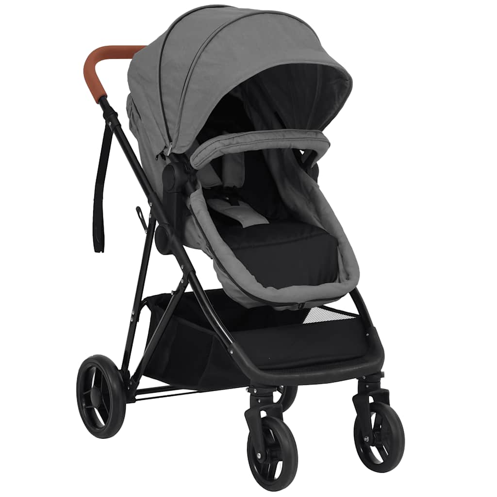 vidaXL 3-in-1 Kinderwagen Hellgrau und Schwarz Stahl