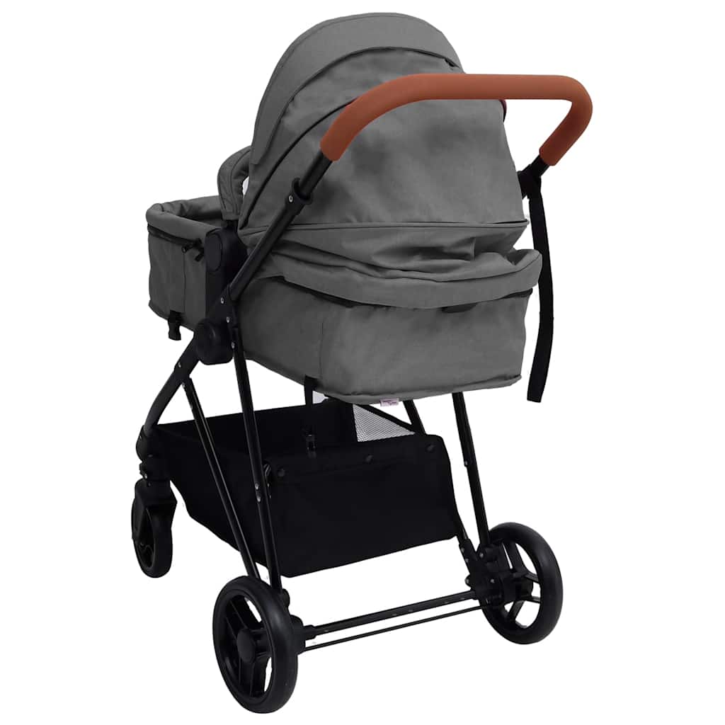 vidaXL 3-in-1 Kinderwagen Hellgrau und Schwarz Stahl