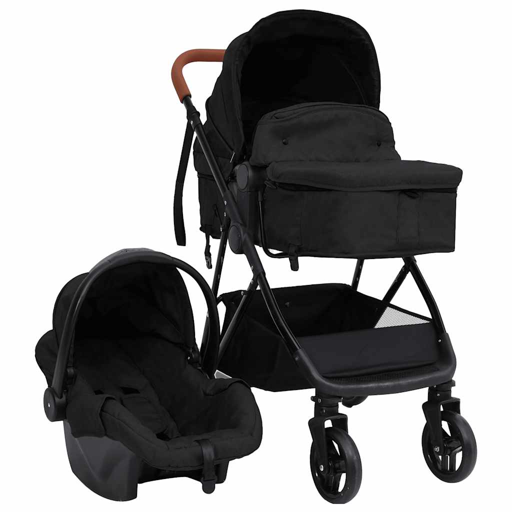 vidaXL 3-in-1 Kinderwagen Hellgrau und Schwarz Stahl