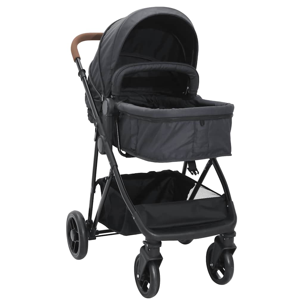 vidaXL 3-in-1 Kinderwagen Hellgrau und Schwarz Stahl