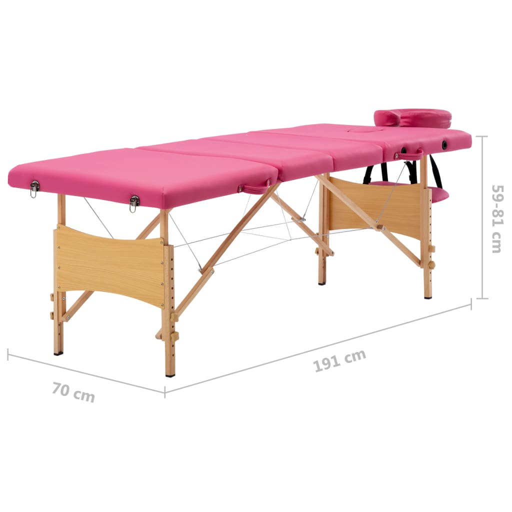 vidaXL Massageliege Klappbar 4-Zonen mit Holzgestell Rosa