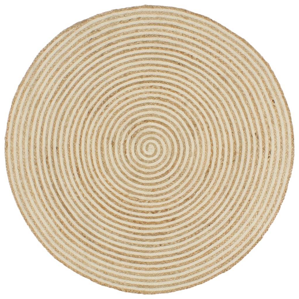 vidaXL Teppich Handgefertigt Jute mit Spiralen-Design Weiß 120 cm