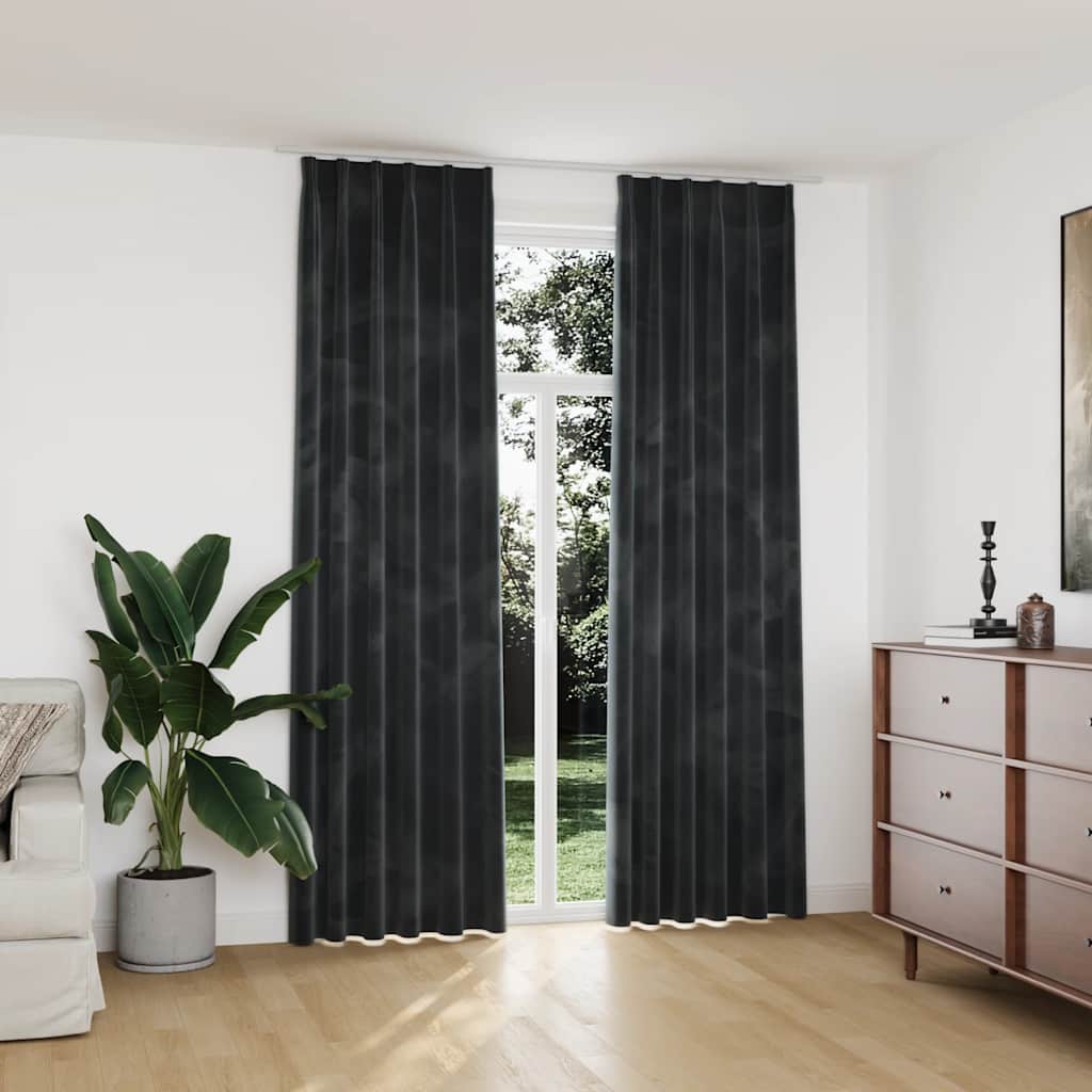 vidaXL Verdunkelungsvorhänge mit Haken 2 Stk. Samt Schwarz 140x175 cm