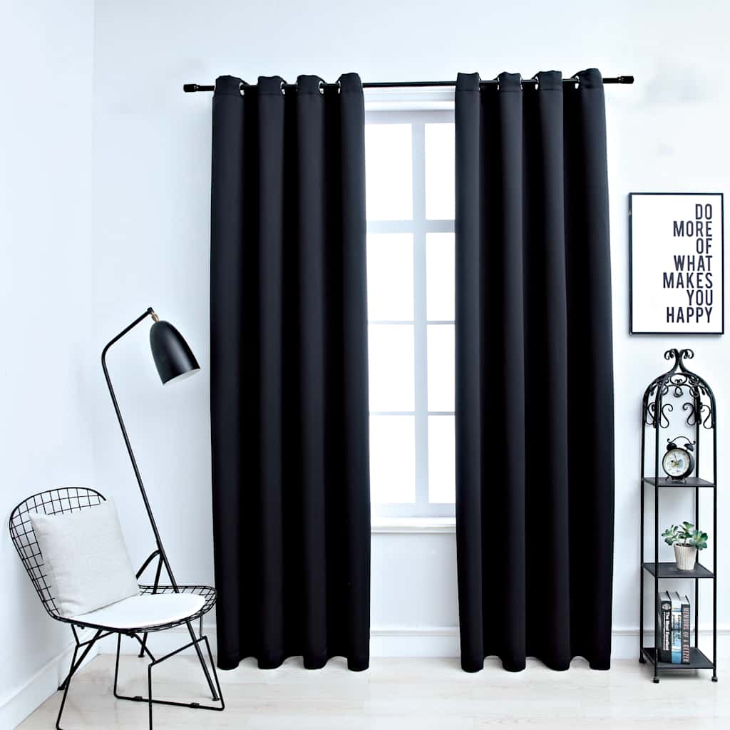 vidaXL Verdunkelungsvorhänge mit Ringen 2 Stk. Schwarz 97x213 cm Stoff