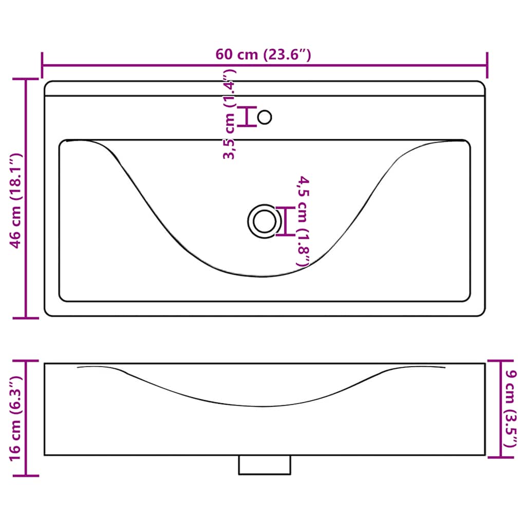 vidaXL Luxus-Waschbecken Keramik Rechteckig Weiß mit Hahnloch 60x46 cm