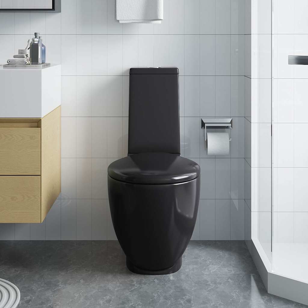 vidaXL Toilette Rund Keramik Schwarz