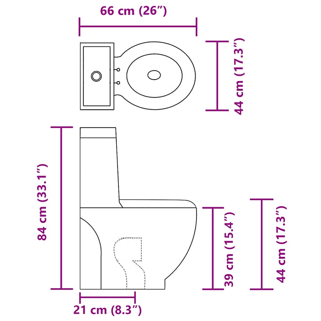 vidaXL Toilette Rund Keramik Schwarz