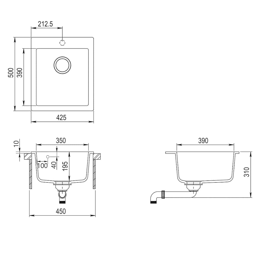 vidaXL Granitspüle Einzelbecken Schwarz