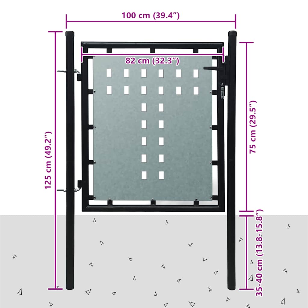 vidaXL Schwarzes Einzeltor für Zäune 100 x 75 cm