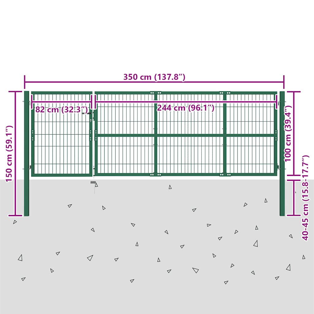 vidaXL Gartentor mit Pfosten 350x100 cm Stahl Grün