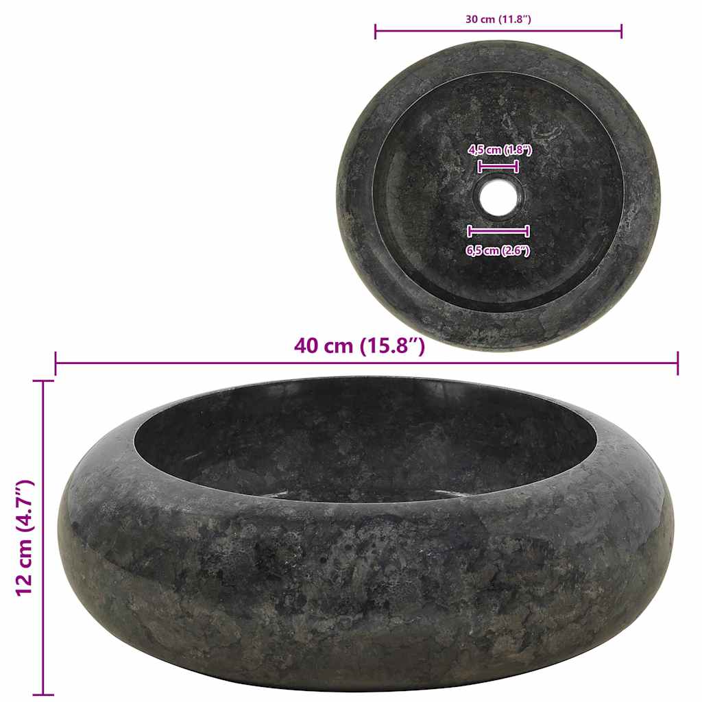 vidaXL Waschbecken 40x12 cm Marmor Schwarz