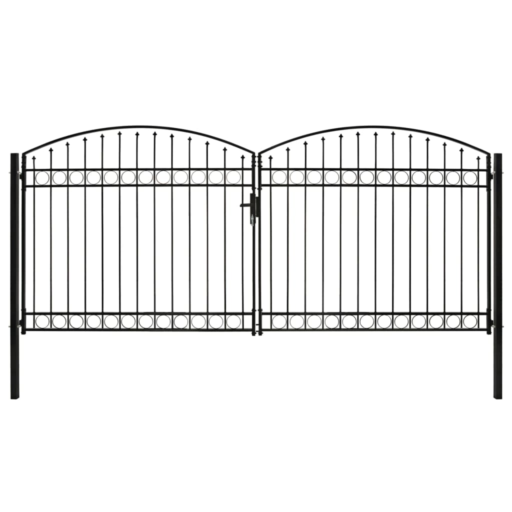 vidaXL Zauntor Doppelflügel Gewölbte Spitze Stahl 300 x 125 cm Schwarz