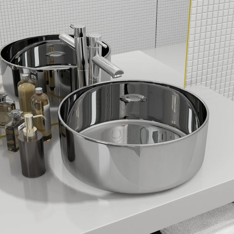 vidaXL Waschbecken Rund Keramik Weiß 40 x 15 cm