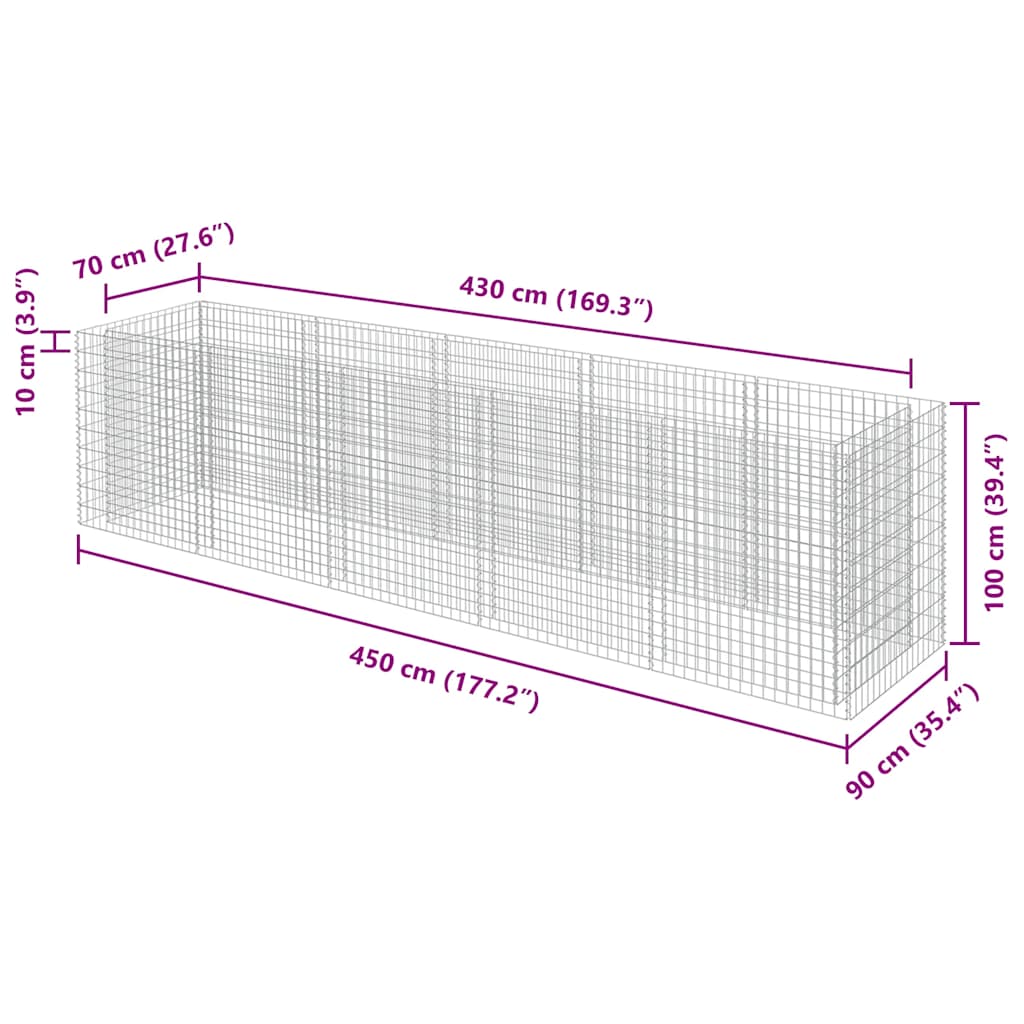 vidaXL Gabionen-Hochbeet Verzinkter Stahl 450×90×100 cm