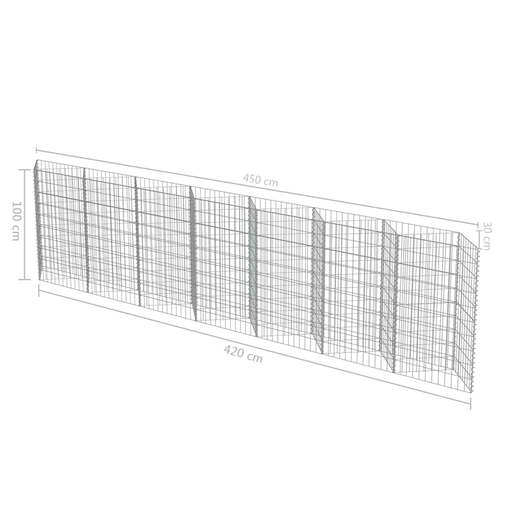 vidaXL Gabionenwand Verzinkter Stahl 450×30×100 cm