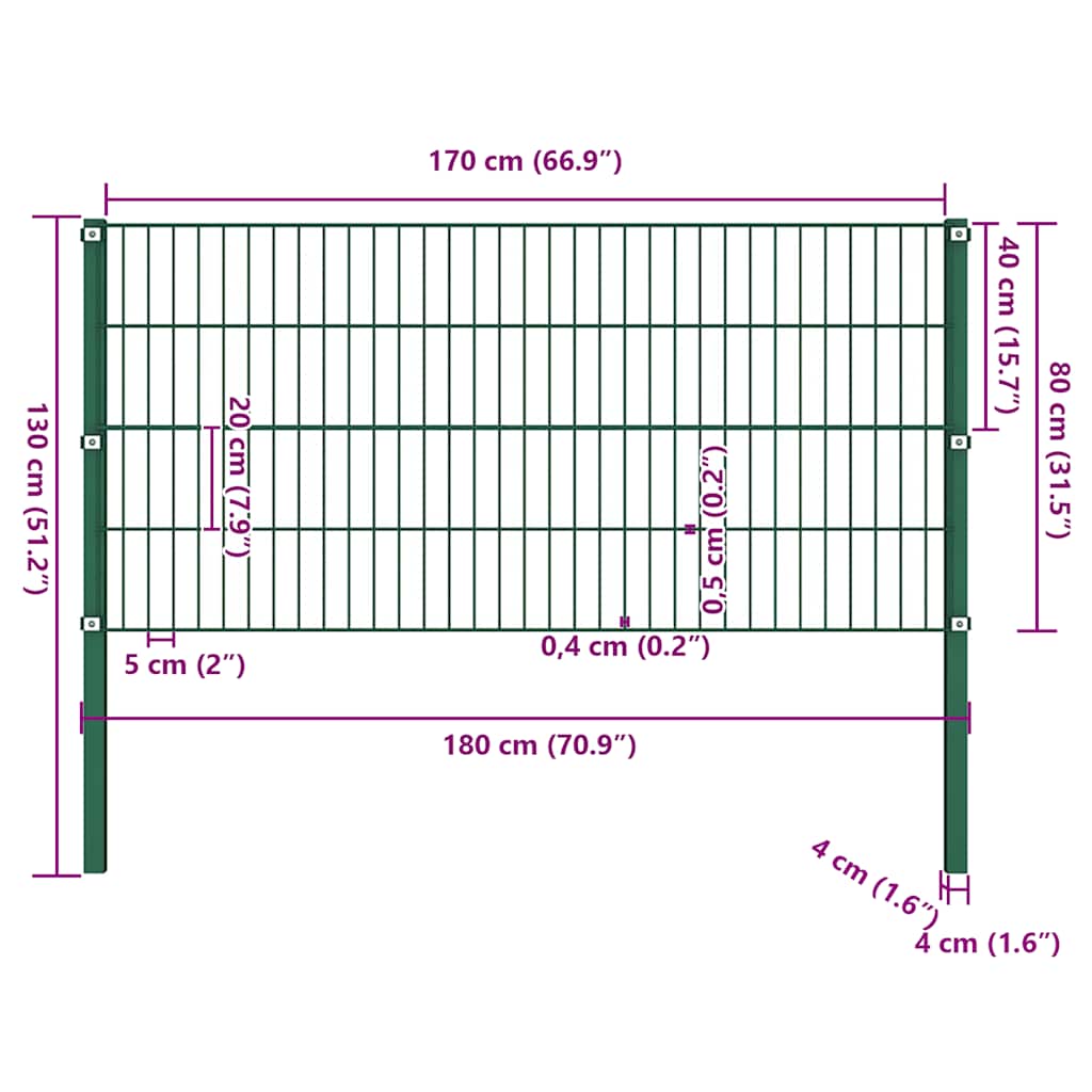 vidaXL Zaunelement mit Pfosten Eisen 176,5 x 80 cm Grün