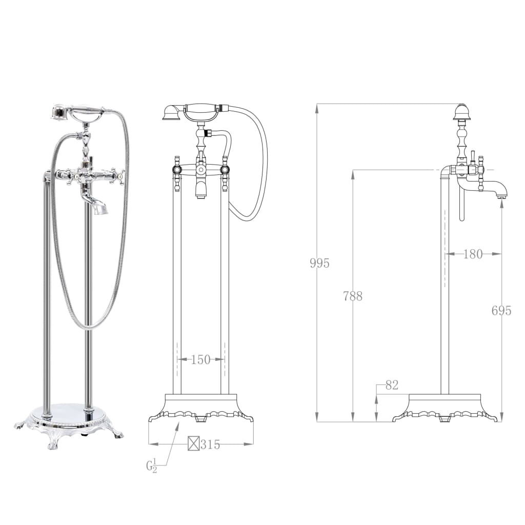 vidaXL Freistehende Badewannenarmatur Edelstahl 99,5 cm Silbern