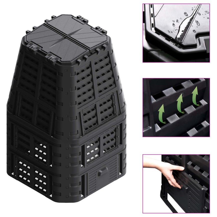 vidaXL Gartenkomposter Schwarz 68,9x68,9x83,9 cm 360 L