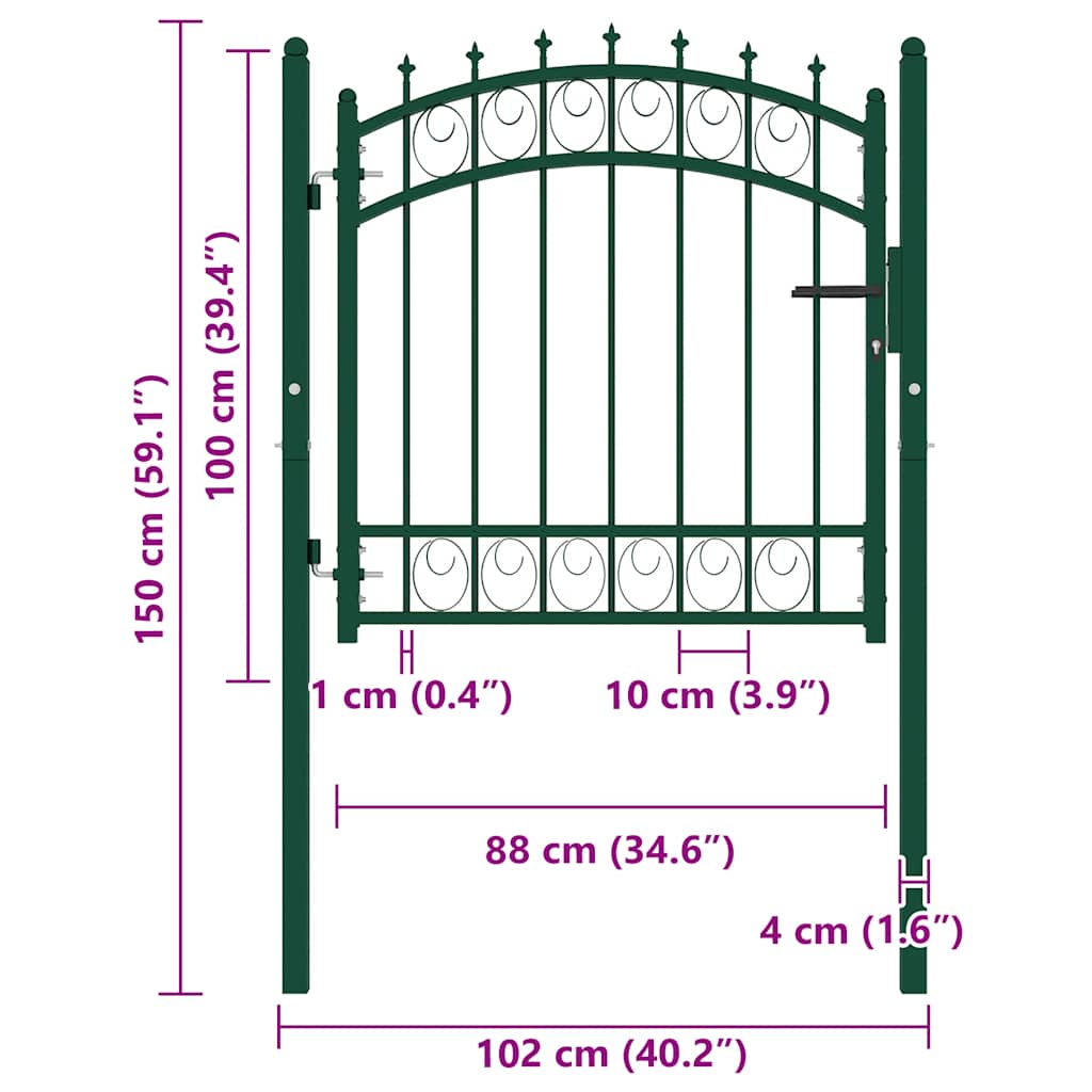 vidaXL Zauntor mit Spitzen Stahl 100x100 cm Grün