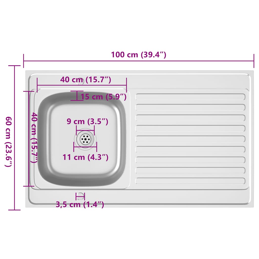 vidaXL Spüle mit Abtropffläche Set Silbern 1000x600x155 mm Edelstahl