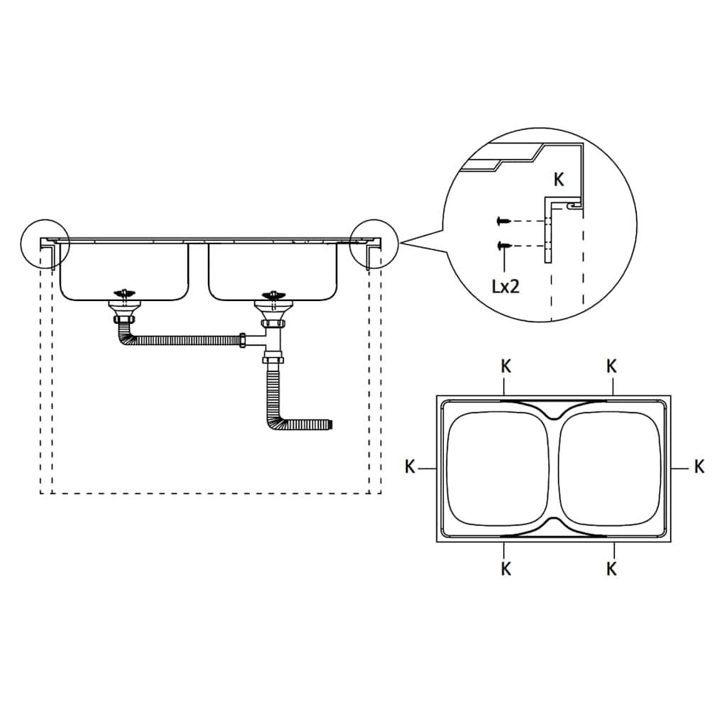 vidaXL Doppelspüle Silbern 1200x500x155 mm Edelstahl