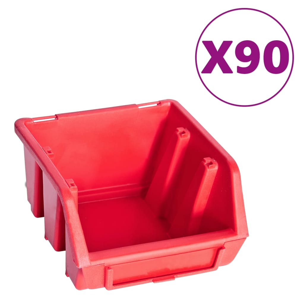 vidaXL 96-tlg. Behälter-Set für Kleinteile mit Wandplatten Rot Schwarz